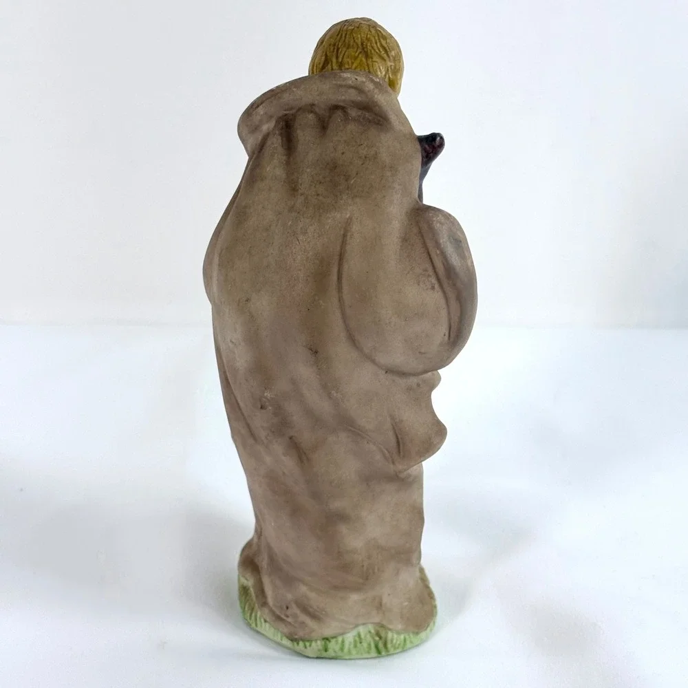 Saint Joseph Nativity Figurine Brown Blue Ceramic Standing with Staff